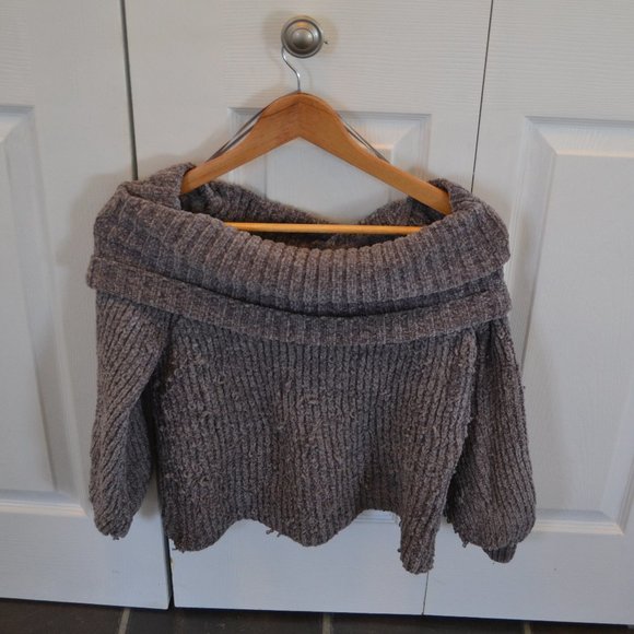 Grey Off-Shoulder Sweater - Picture 1 of 6